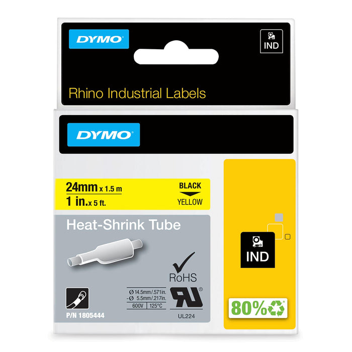 Dymo Rhino Industrial Labels Heat Shrink Tube 24 mm x 1.5 m - Black on Yellow