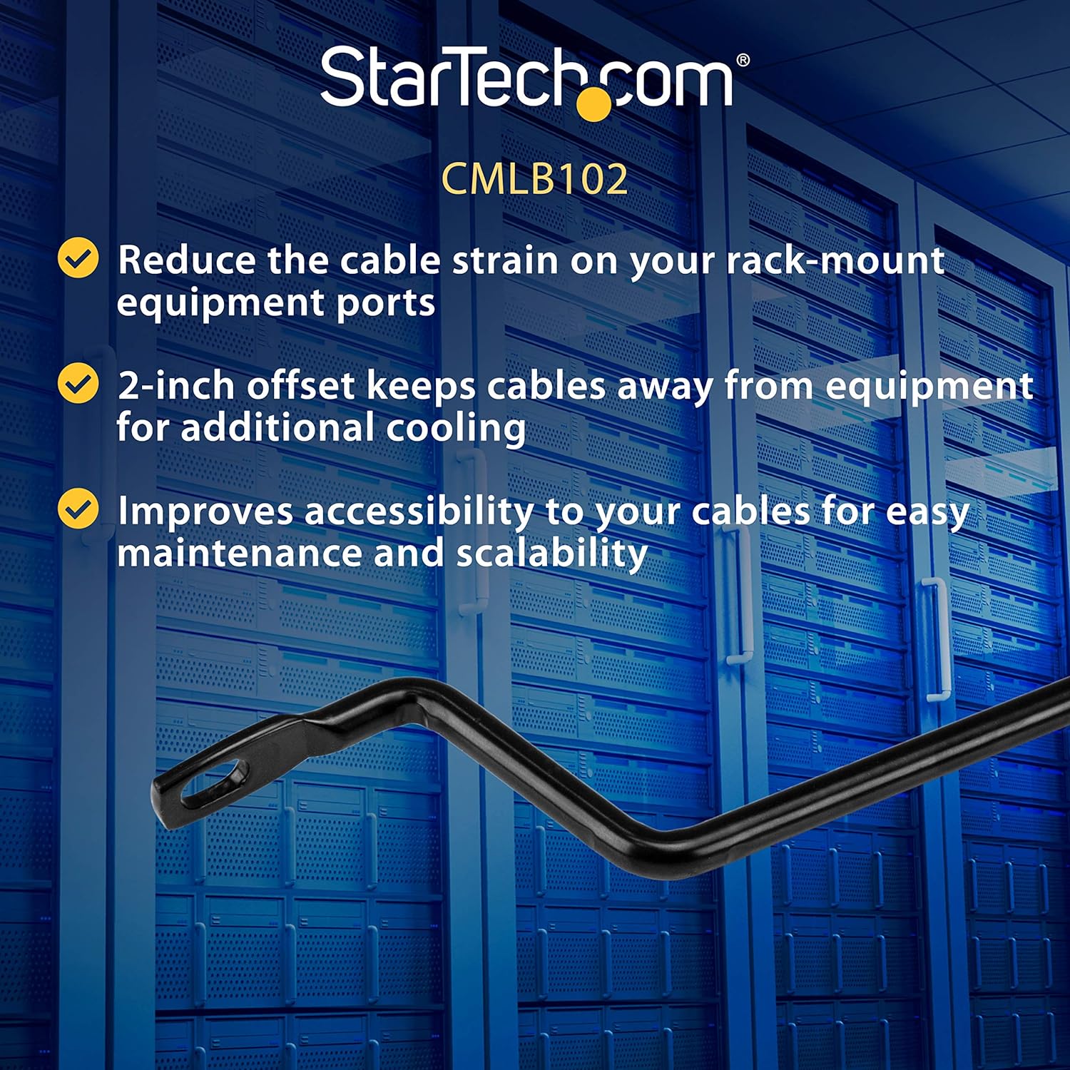 StarTech.com Horizontal Lacing Bar w/ 2 inch Offset at 75 Degrees- Server Rack Cable Management- 19" Network Rack-Mount Cord Organizer- 10pk (CMLB102