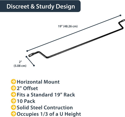 StarTech.com Horizontal Lacing Bar w/ 2 inch Offset at 75 Degrees- Server Rack Cable Management- 19" Network Rack-Mount Cord Organizer- 10pk (CMLB102