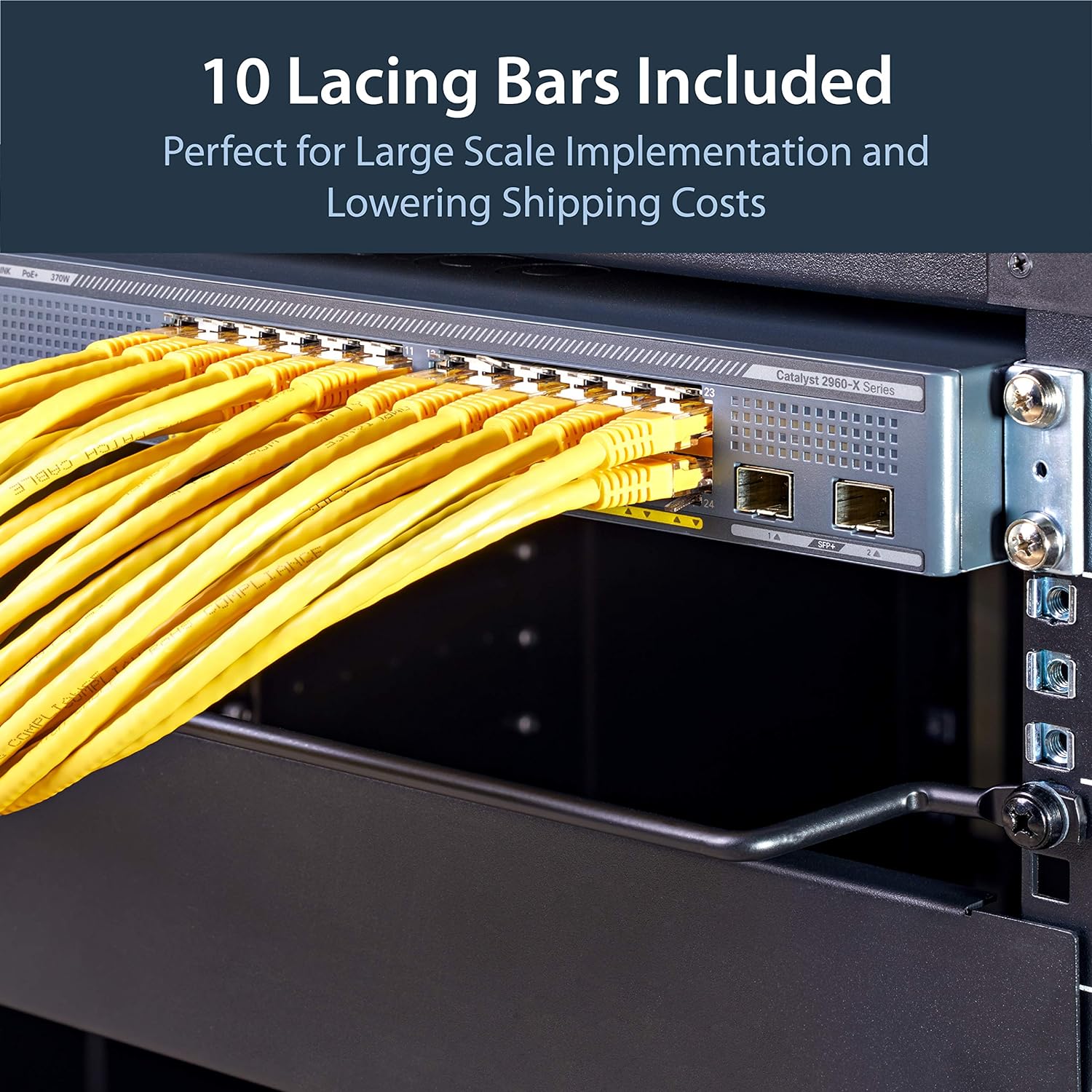 StarTech.com Horizontal Lacing Bar w/ 2 inch Offset at 75 Degrees- Server Rack Cable Management- 19" Network Rack-Mount Cord Organizer- 10pk (CMLB102