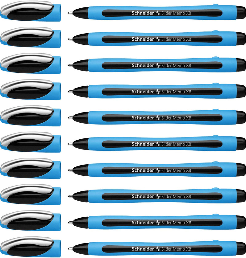 Schneider Slider Memo XB (Extra Broad) Ballpoint Pen, 1.4 mm, Light Blue Barrel, Black Ink, Box of 10 Pens (150201