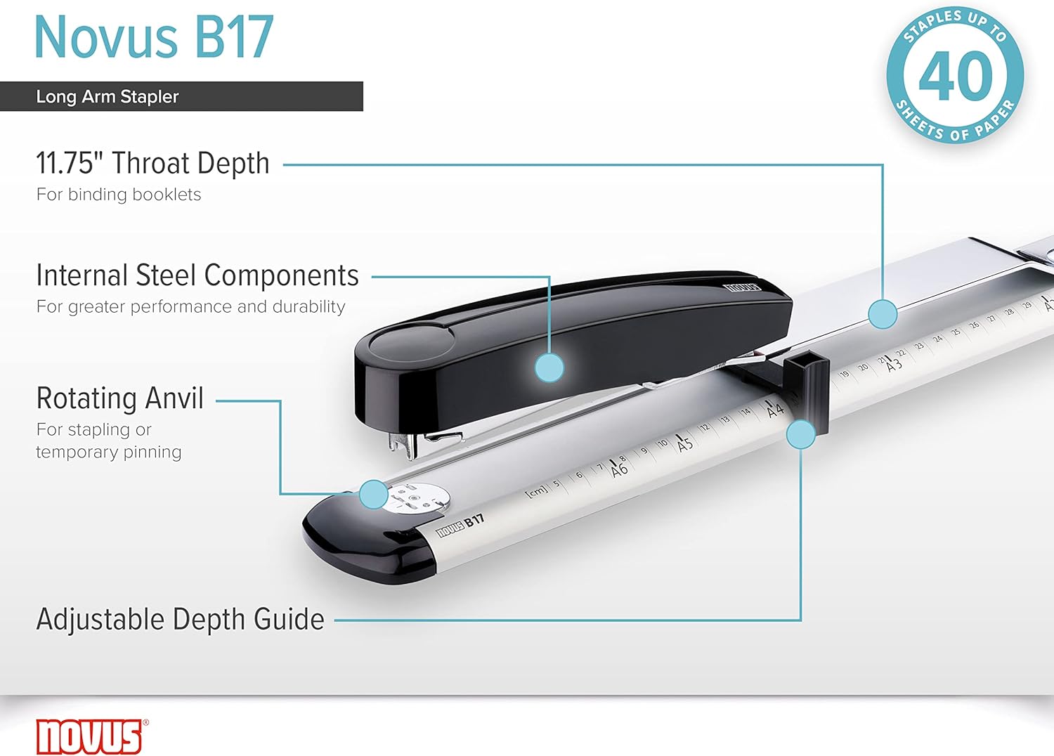 Novus B 17 40 Sheet Capacity 300mm Maximum Paper Insertion Depth Long Arm Stapler