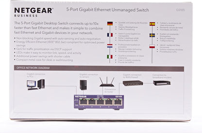 NETGEAR Switch de red Gigabit de 5 puertos GS105 - Switch Ethernet - Plug-and-Play - Funcionamiento silencioso - Montaje en sobremesa o pared