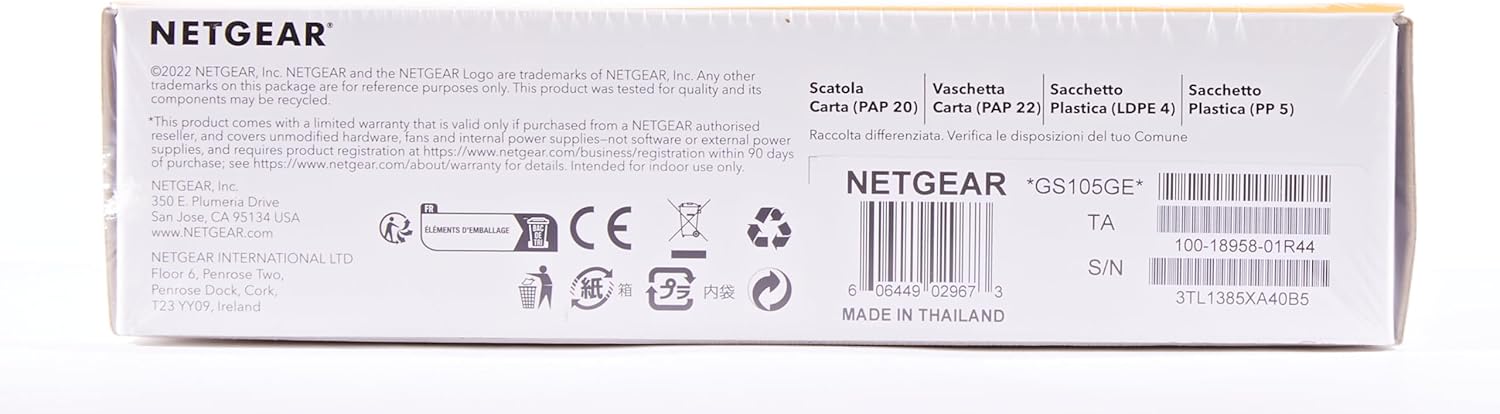 NETGEAR Switch de red Gigabit de 5 puertos GS105 - Switch Ethernet - Plug-and-Play - Funcionamiento silencioso - Montaje en sobremesa o pared