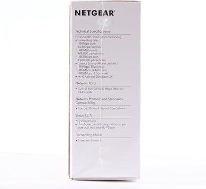 NETGEAR Switch de red Gigabit de 5 puertos GS105 - Switch Ethernet - Plug-and-Play - Funcionamiento silencioso - Montaje en sobremesa o pared