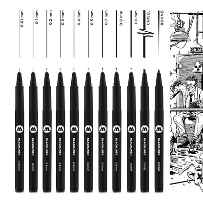 Molotow Blackliner Black Marker Brush - MO200486 Set 3 11er Set Black 200.485