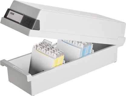 HAN Karteikasten DIN A7 quer, Lernbox, attraktives Design für 1.300 Karteikarten, Lernkartei mit großem Beschriftungsfeld, 957-11, lichtgrau