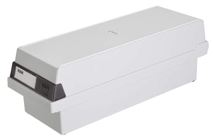 HAN Karteikasten DIN A7 quer, Lernbox, attraktives Design für 1.300 Karteikarten, Lernkartei mit großem Beschriftungsfeld, 957-11, lichtgrau