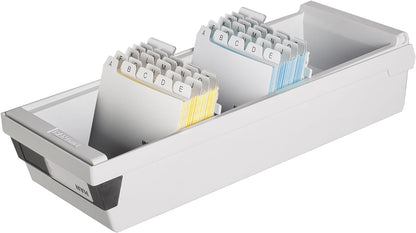 HAN Karteikasten DIN A7 quer, Lernbox, attraktives Design für 1.300 Karteikarten, Lernkartei mit großem Beschriftungsfeld, 957-11, lichtgrau