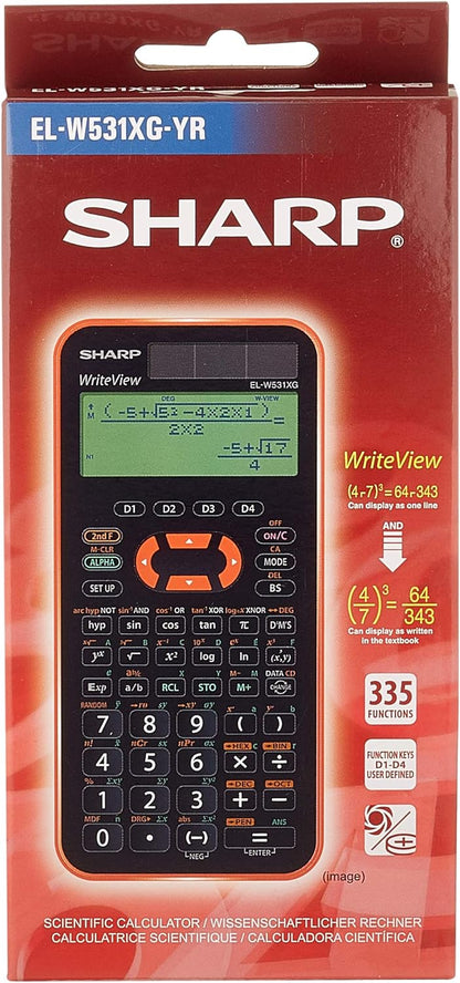 Sharp EL-W531 XG-YR Scientific Calculator WriteView Display Metallic Orange 335 Functions TWIN-Power for Grammar/Secondary School