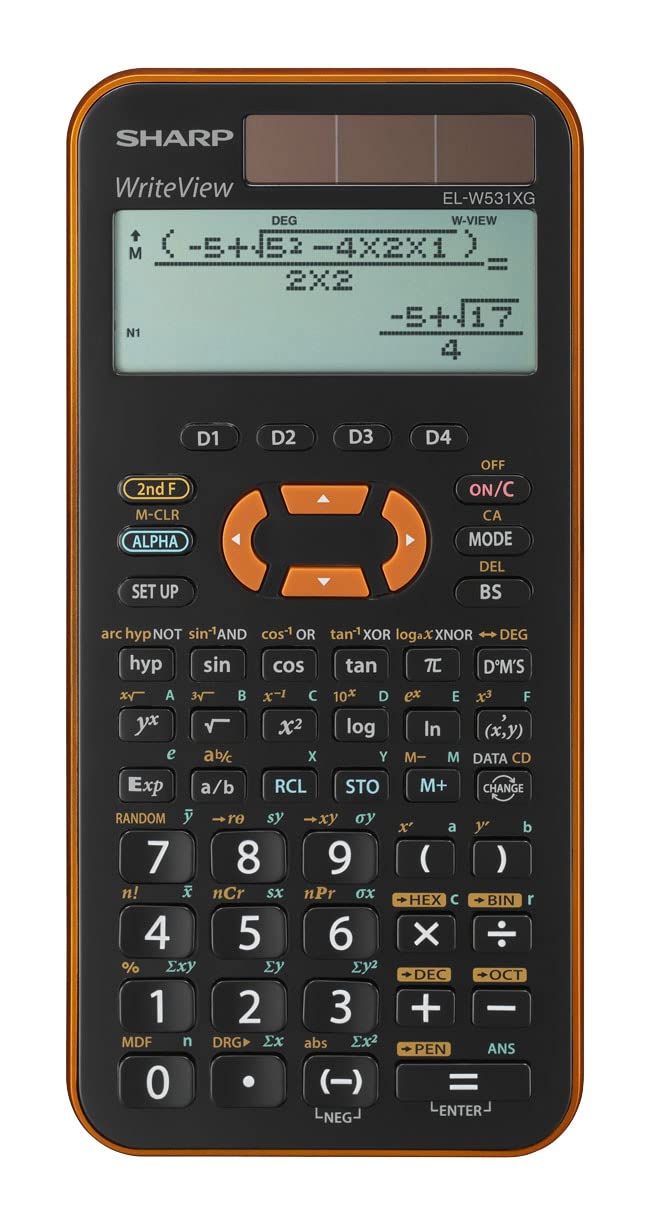Sharp EL-W531 XG-YR Scientific Calculator WriteView Display Metallic Orange 335 Functions TWIN-Power for Grammar/Secondary School