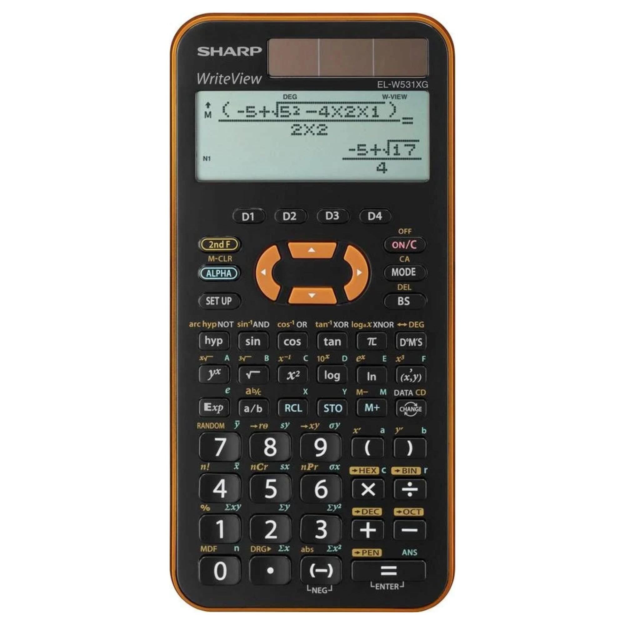 Sharp EL-W531 XG-YR Scientific Calculator WriteView Display Metallic Orange 335 Functions TWIN-Power for Grammar/Secondary School