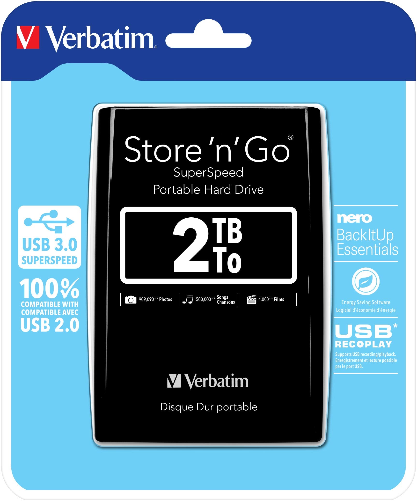 Verbatim 53177 Discos duros externos Negro, 2 TB