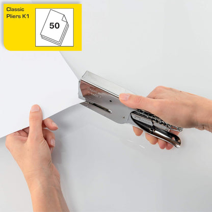 Rapid Classic K1 Stapling Pliers, 50 Sheet Capacity, Stapling and Pinning, Uses 24/6 and 24/8 mm Staples, Metal, Chrome, 10510601