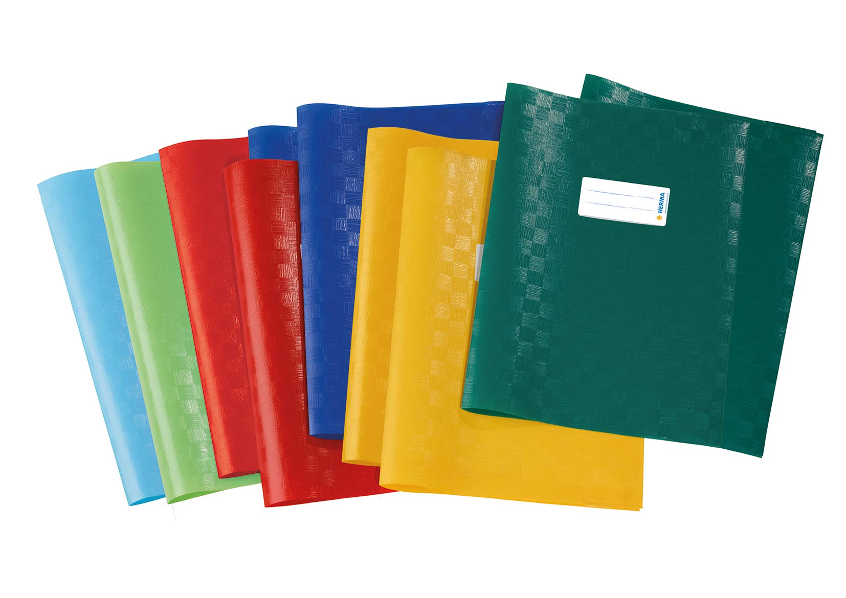 HERMA Exercise Book Cover A4, with inscription label, made of wipeable and sturdy plastic, slip on cover jackets for school, pack of 10, assorted colours, 19997