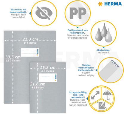 HERMA Exercise Book Cover A4, with inscription label, made of wipeable and sturdy plastic, slip on cover jackets for school, pack of 10, assorted colours, 19997