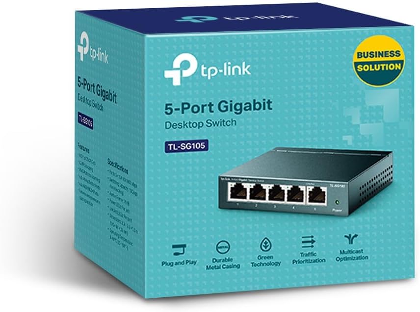 TP-Link TL-SG105 - Switch gigabit 5 Puertos 10/100/1000 Switch ethernet, Indicador del Estado, Acero Inoxidable con Super disipación de Calor, IGMP snooping, QoS
