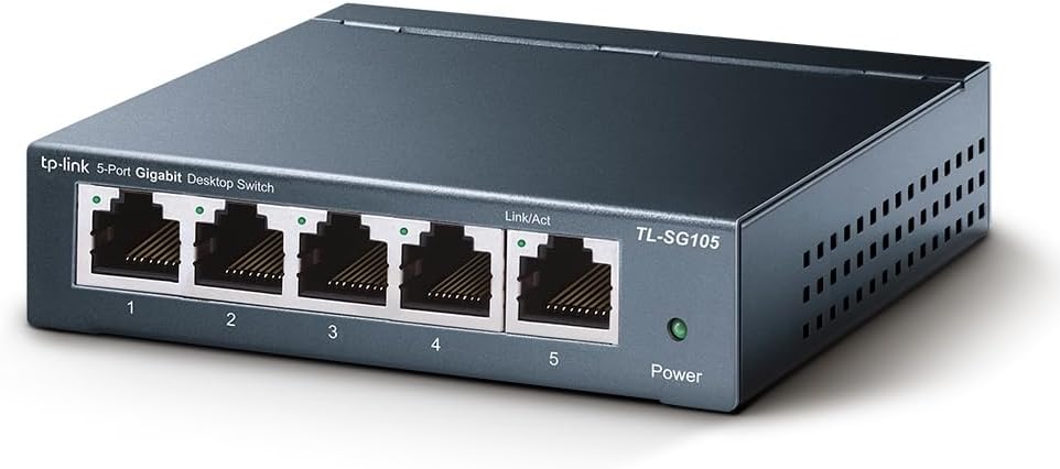 TP-Link TL-SG105 - Switch gigabit 5 Puertos 10/100/1000 Switch ethernet, Indicador del Estado, Acero Inoxidable con Super disipación de Calor, IGMP snooping, QoS
