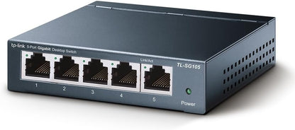 TP-Link TL-SG105 - Switch gigabit 5 Puertos 10/100/1000 Switch ethernet, Indicador del Estado, Acero Inoxidable con Super disipación de Calor, IGMP snooping, QoS