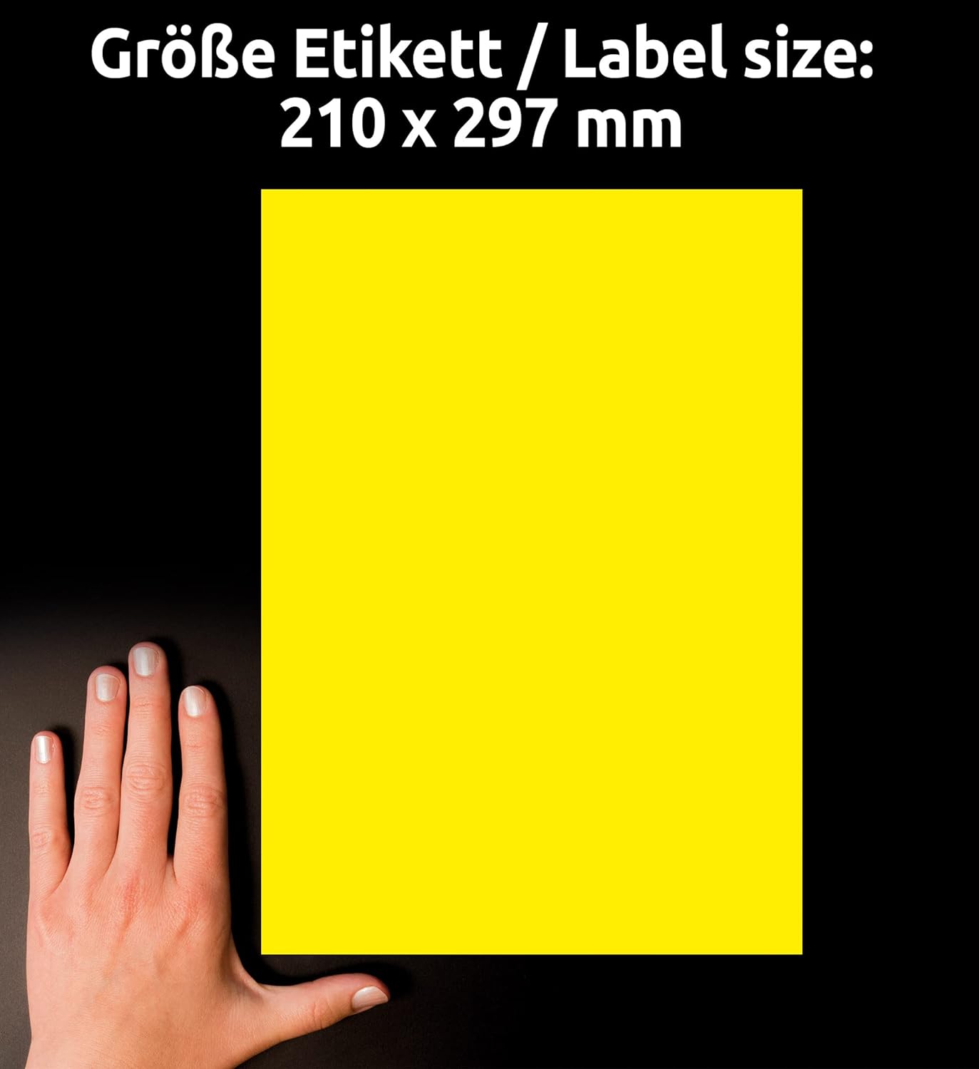 Avery Yellow Heavy Duty Laser Labels, 210 x 297 mm - Printer Labels (210 x 297 mm, Self-Adhesive Printer Label, Yellow, A4, -20-80 °C, Polyester, Laser
