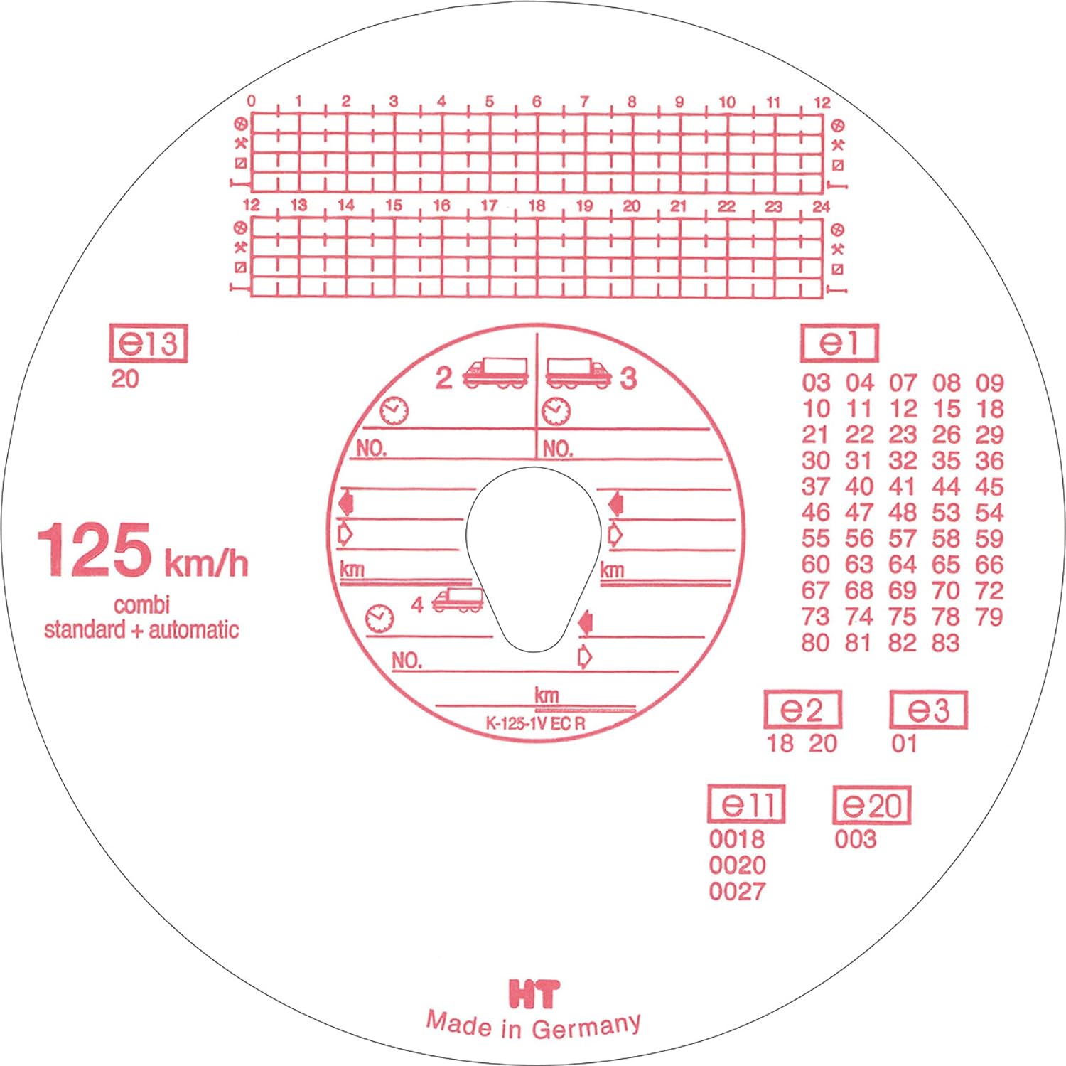 RNK Combi Tachograph Disks 125 km/h Haug # 125 100/3100 Ø12 cm Inh. 100