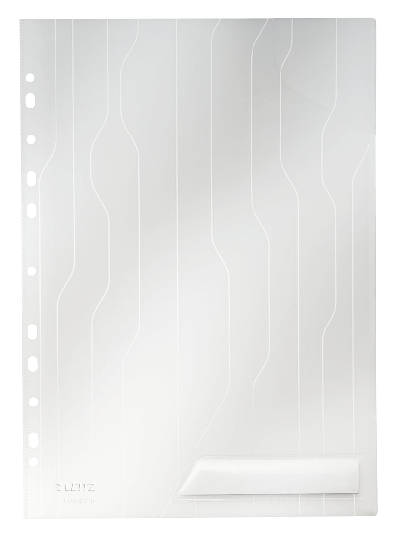 Leitz Combifile Folder A4, Clear White Matt Finish, Top Left Open, 200 Micron Polypropylene, Pack of 5, 47260003