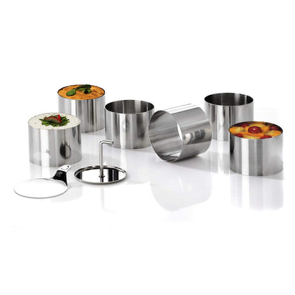 chg 3405-00 Dessert- Speiseringset, 8-tlg., hochwertiger Edelstahl-rostfrei in Profiqualität (6 Dessertringe d = 7,5 cm, Höhe: 5,5 cm 1 Stamper 1 Heber), Silber 6 Stück
