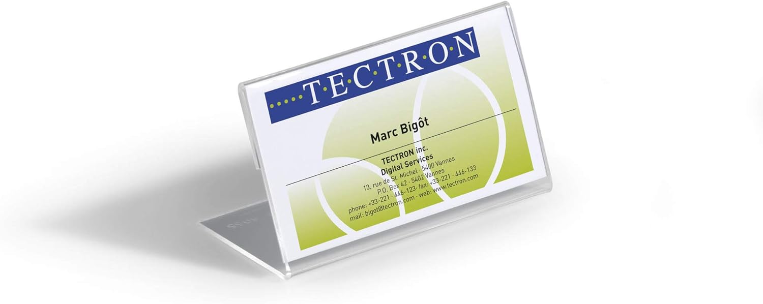 Durable 805519 Table Name Plate L-Stand (acrylic, 52 x 100 mm) 10-Piece, Transparent