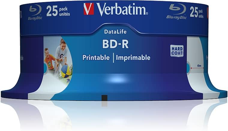 Verbatim 43811 25GB 6x BD-R SL Datalife Inkjet Printable - 25 Pack Spindle 25 Pack Spindle - Datalife BD-R 25GB Single