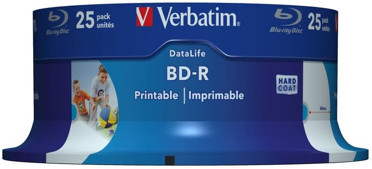Verbatim 43811 25GB 6x BD-R SL Datalife Inkjet Printable - 25 Pack Spindle 25 Pack Spindle - Datalife BD-R 25GB Single