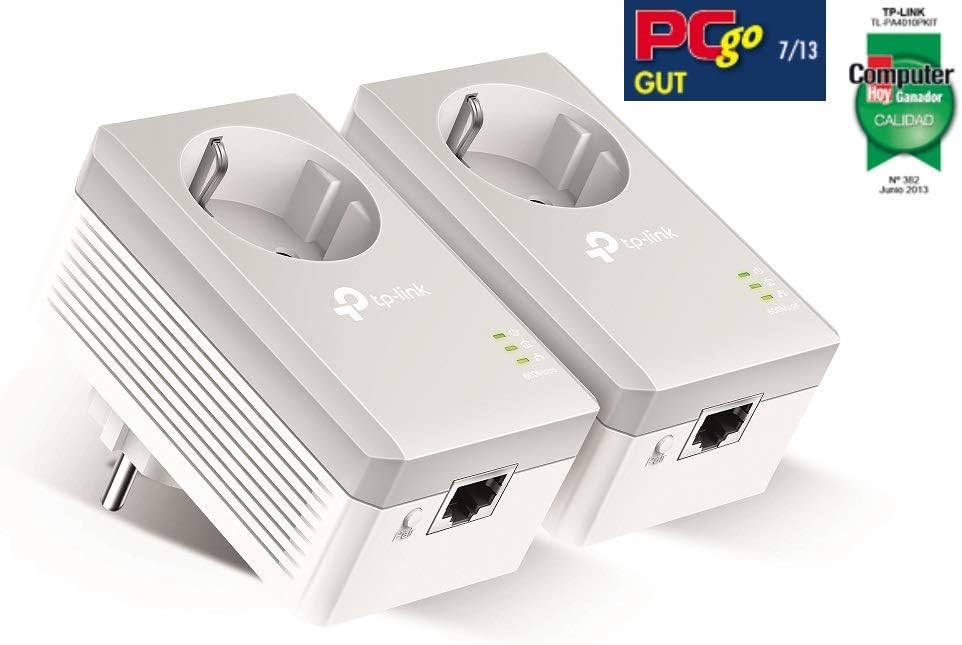 TP-Link Powerline Adapter Set TL-PA4010P KIT (600 Mbit/s, con enchufe, Fast Ethernet LAN, compatible con todos los adaptadores HomePlug AV/AV2 Powerline, transmisión rápida de datos)