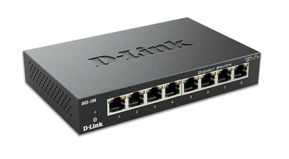 D-Link DGS-108 Conmutador Gigabit Layer2 de 8 puertos, hasta 1000 Mbps de transferencia de datos por puerto, arquitectura sin bloqueo, sin ventilador, carcasa metálica, negro