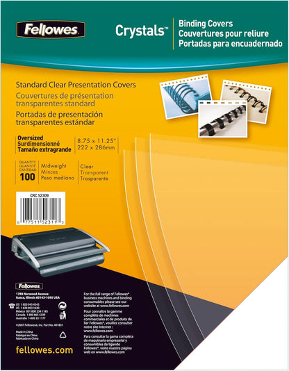 Fellowes A4 Binding Cover - 180 Microns PVC Binding Covers - Pack of 100 Binding Covers - Transparent