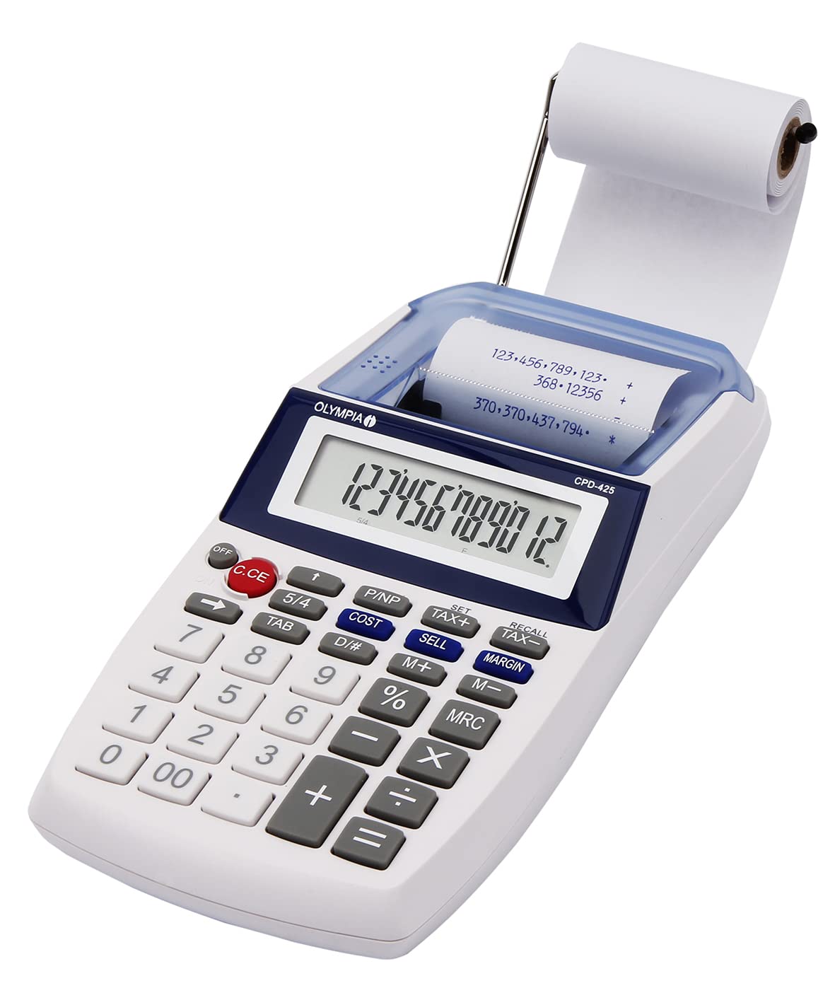 Olympia Tischrechner mit Papierrolle mit 12-stelliger LCD-Anzeige 57mm Breite & Genie Additionsrollen Ersatz-Papierrollen geeignet für Kassen und druckende Tischrechner weiß, 5 Stück