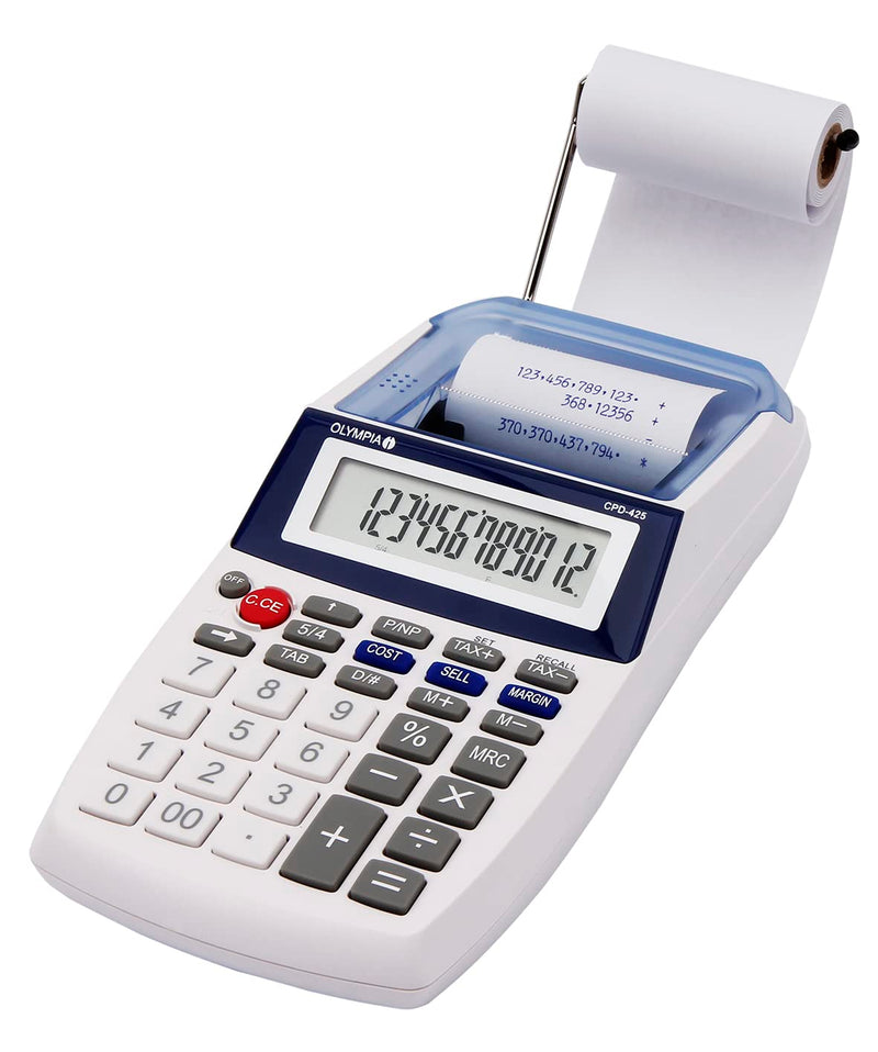 Olympia Tischrechner mit Papierrolle mit 12-stelliger LCD-Anzeige 57mm Breite & Genie Additionsrollen Ersatz-Papierrollen geeignet für Kassen und druckende Tischrechner weiß, 5 Stück