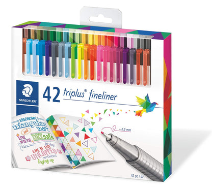 STAEDTLER 334 C42 Triplus Fineliner Superfine Pen, 0.3mm Line Width - Assorted Colours (Pack of 42) Card Pack Assorted Colours Pack of 42