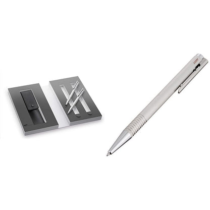 Lamy 1230490 logo brushed 106/206 Set 899 & logo Kugelschreiber 206 – Kuli aus rostfreiem Edelstahl in der Farbe Stahl mit integrierter Clip-Drücker-Einheit... Strichmattiert SET_ Kugelschreiber_Druckbleistift_Etui Bundle mit Kugelschreiber