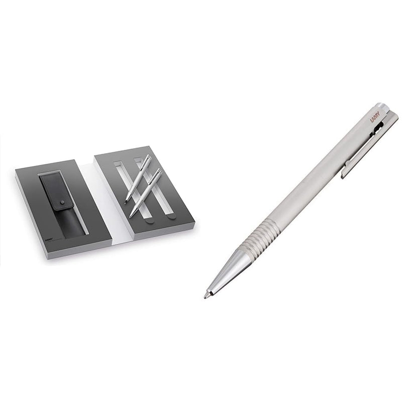 Lamy 1230490 logo brushed 106/206 Set 899 & logo Kugelschreiber 206 – Kuli aus rostfreiem Edelstahl in der Farbe Stahl mit integrierter Clip-Drücker-Einheit... Strichmattiert SET_ Kugelschreiber_Druckbleistift_Etui Bundle mit Kugelschreiber