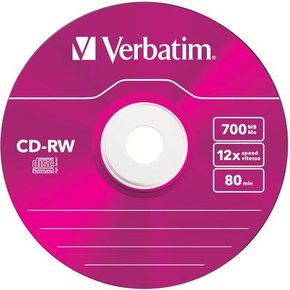 Verbatim CDRW-80 (8x-12xx) 5pk Slim Jewel Case - hi-speed coloured 5 Colours 1