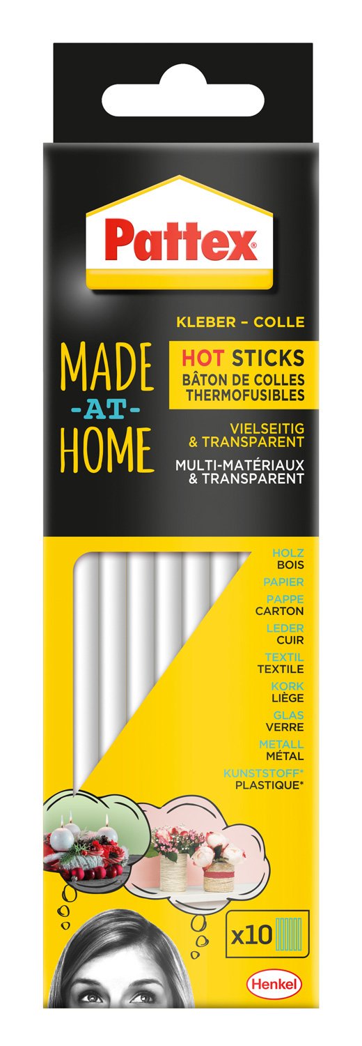 Pattex Made at Home Hot Sticks / Heißklebesticks zum Nachfüllen von Pattex Heißklebepistolen / 1 Packung (200 g) mit 10 Pattex Hot Sticks, Ø 11 mm Sticks 10 Sticks Single