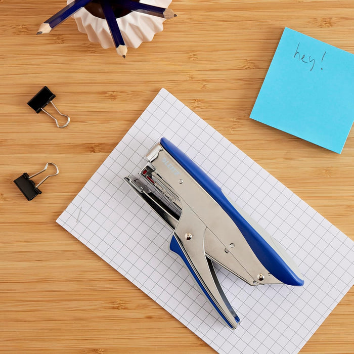 Leitz Stapling Pliers, Uses No. 10 Staples, Includes Staples, 15 Sheet Capacity, Metal, Water Blue, 55450033