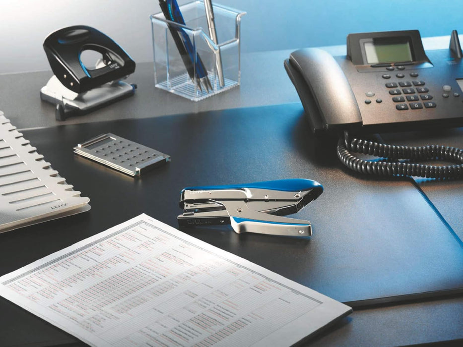 Leitz Stapling Pliers, Uses No. 10 Staples, Includes Staples, 15 Sheet Capacity, Metal, Water Blue, 55450033