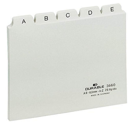 Durable A6 Index Card Set | Includes Printed A-Z Tabs | White | Made of Strong PVC | Perfect for Organising Documents | Pack of 1