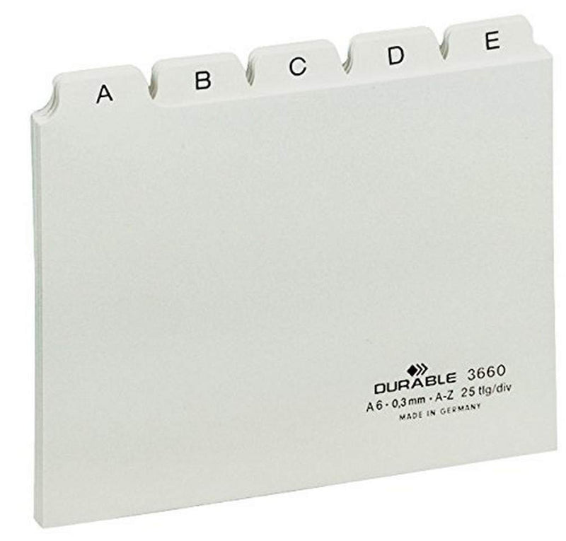 Durable A6 Index Card Set | Includes Printed A-Z Tabs | White | Made of Strong PVC | Perfect for Organising Documents | Pack of 1