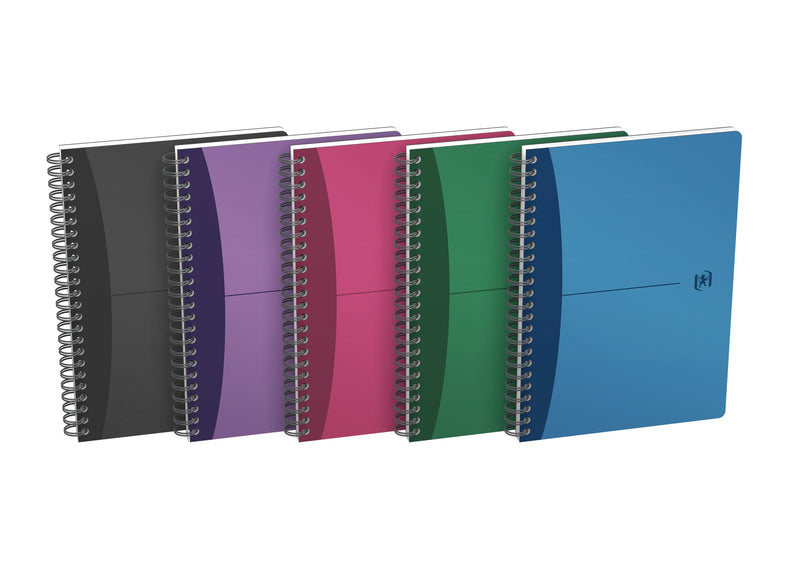Oxford Office A5 Opaque Poly Cover Wirebound Notebook Narrow Ruled with Margin 180 Page including Repositionable Divider/Ruler, Assorted Colours, A5 Metallic