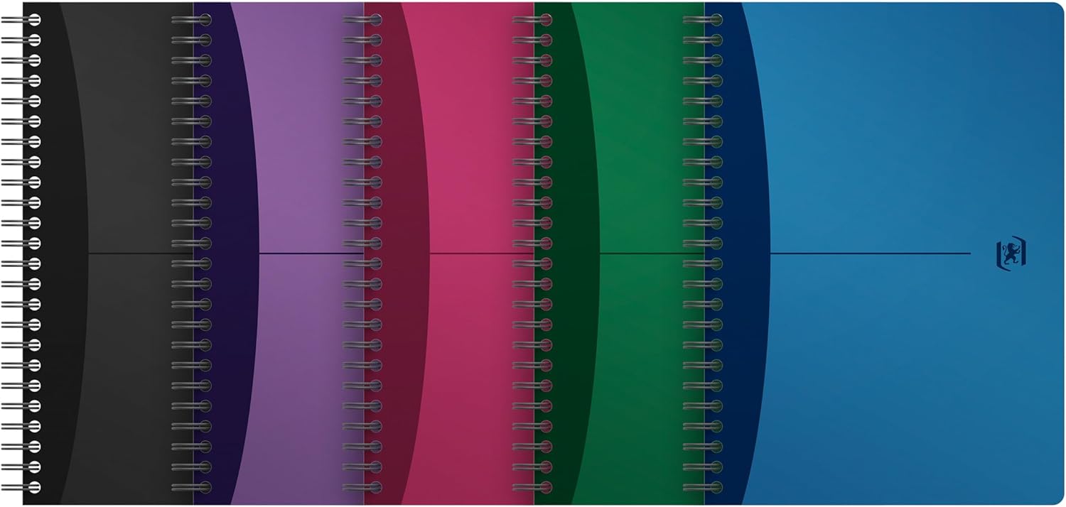 Oxford Office A5 Opaque Poly Cover Wirebound Notebook Narrow Ruled with Margin 180 Page including Repositionable Divider/Ruler, Assorted Colours, A5 Metallic