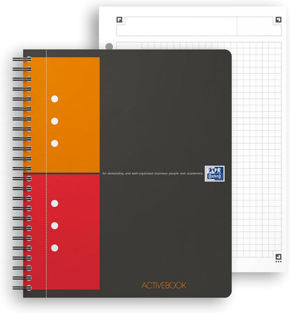 OXFORD 100102880 Activebook International A5 + checkered 10-hole perforated with offset tab and document pocket gray Spiral Notebook Collegeblock - clever organization for managers and executives