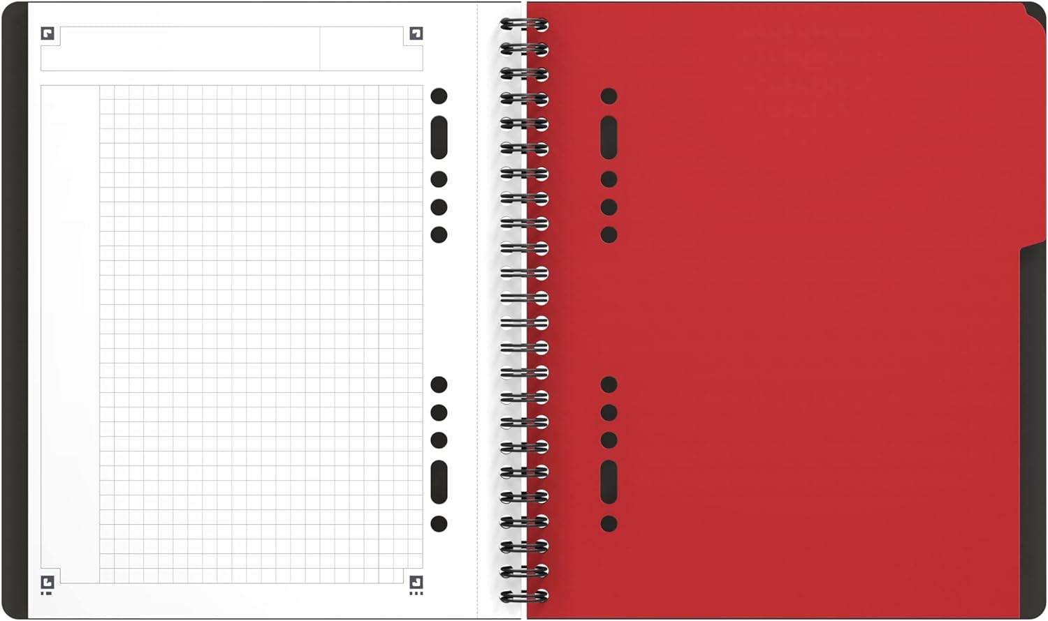 OXFORD 100102880 Activebook International A5 + checkered 10-hole perforated with offset tab and document pocket gray Spiral Notebook Collegeblock - clever organization for managers and executives