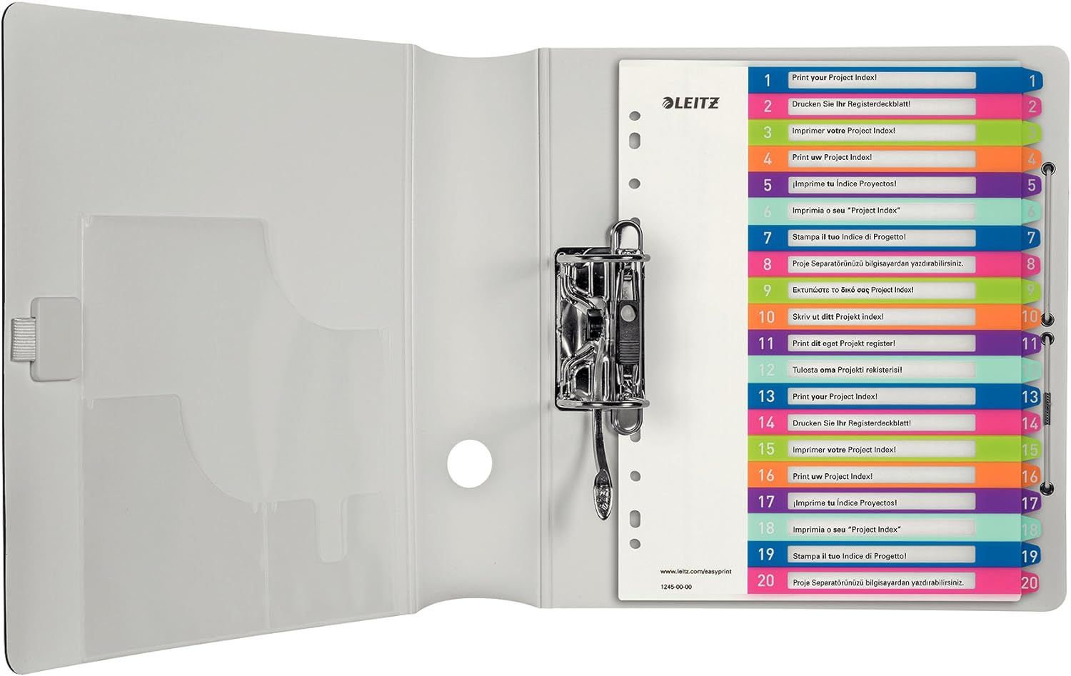 Leitz 1-20 Index, A4, PC Printable, Heavy Duty Plastic, Extra Wide, White/Multi-Coloured, WOW Range, 12450000