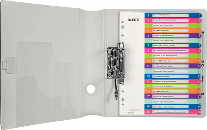 Leitz 1-20 Index, A4, PC Printable, Heavy Duty Plastic, Extra Wide, White/Multi-Coloured, WOW Range, 12450000